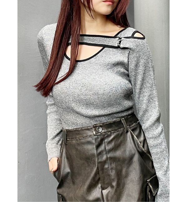 MURUA「フロントオープンリブニット」|ニット・セーター|グレー