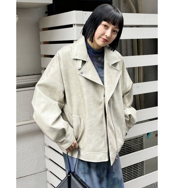 MURUA「ヴィンテージライクフェイクレザーミドルジャケット【セットアップ着用可】」|ブルゾン・スタジャン|