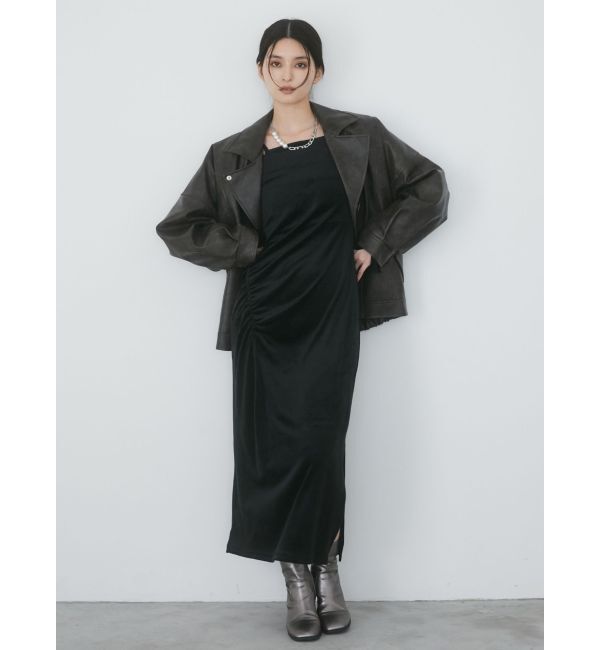 MURUA「ヴィンテージライクフェイクレザーミドルジャケット【セットアップ着用可】」|ブルゾン・スタジャン|