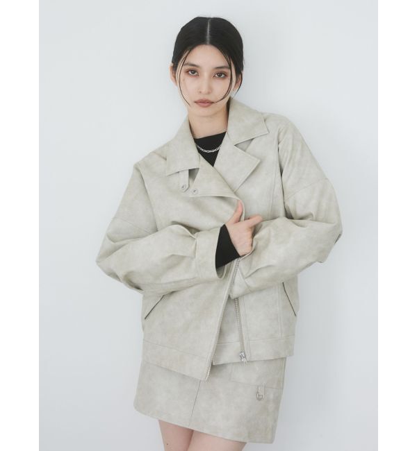 MURUA「ヴィンテージライクフェイクレザーミドルジャケット【セットアップ着用可】」|ブルゾン・スタジャン|