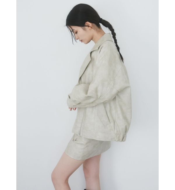 MURUA「ヴィンテージライクフェイクレザーミドルジャケット【セットアップ着用可】」|ブルゾン・スタジャン|