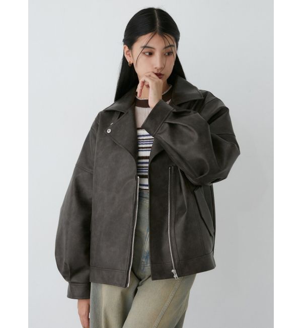 MURUA「ヴィンテージライクフェイクレザーミドルジャケット【セットアップ着用可】」|ブルゾン・スタジャン|