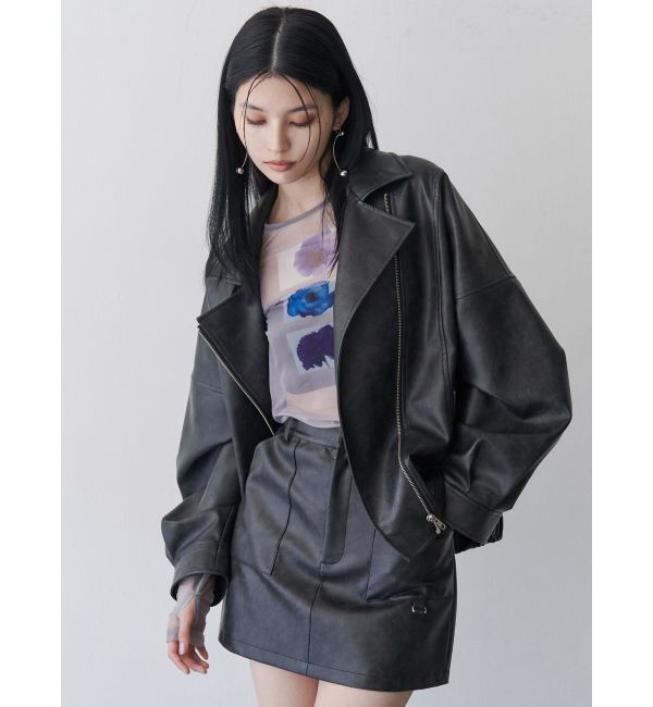 MURUA「ヴィンテージライクフェイクレザーミドルジャケット【セットアップ着用可】」|ブルゾン・スタジャン|