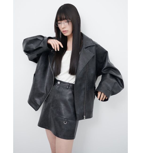 MURUA「ヴィンテージライクフェイクレザーミドルジャケット【セットアップ着用可】」|ブルゾン・スタジャン|