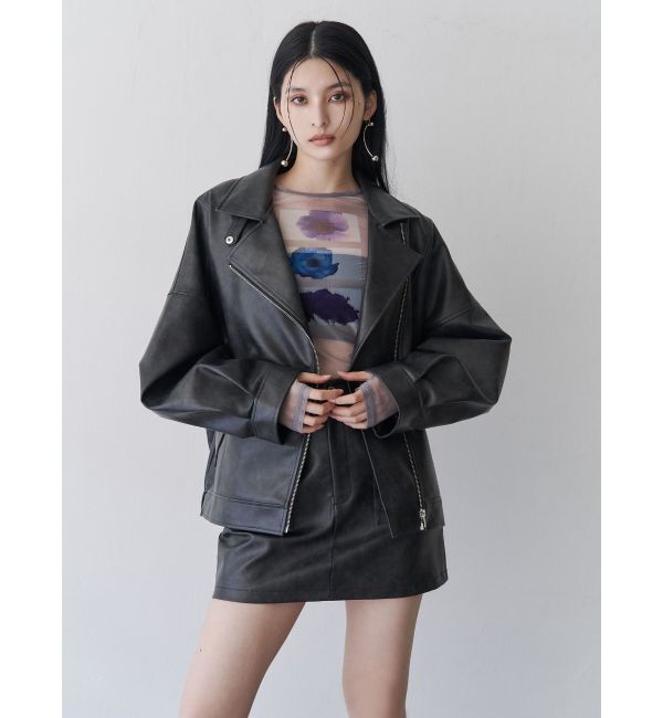 MURUA「ヴィンテージライクフェイクレザーミドルジャケット【セットアップ着用可】」|ブルゾン・スタジャン|