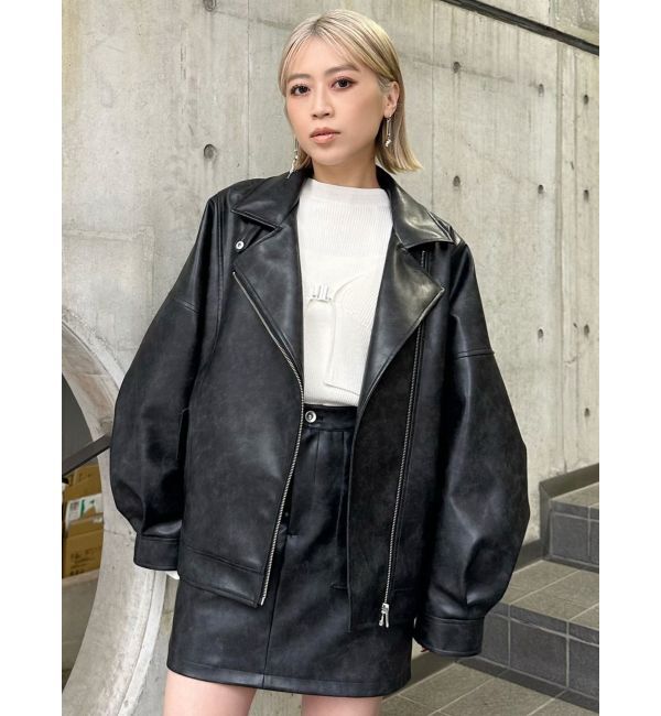 MURUA「ヴィンテージライクフェイクレザーミドルジャケット【セットアップ着用可】」|ブルゾン・スタジャン|