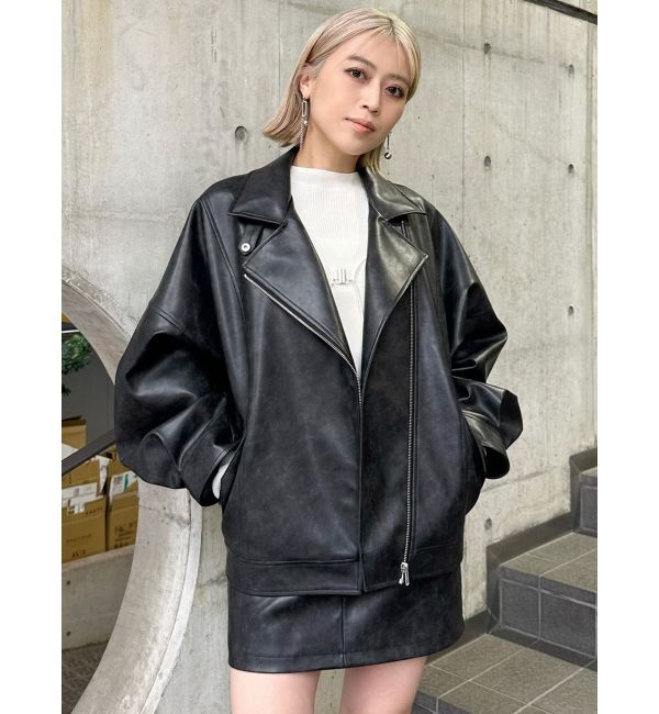 MURUA「ヴィンテージライクフェイクレザーミドルジャケット【セットアップ着用可】」|ブルゾン・スタジャン|
