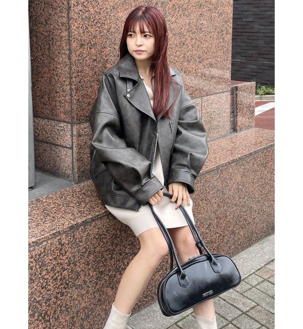 MURUA「ヴィンテージライクフェイクレザーミドルジャケット【セットアップ着用可】」|ブルゾン・スタジャン|