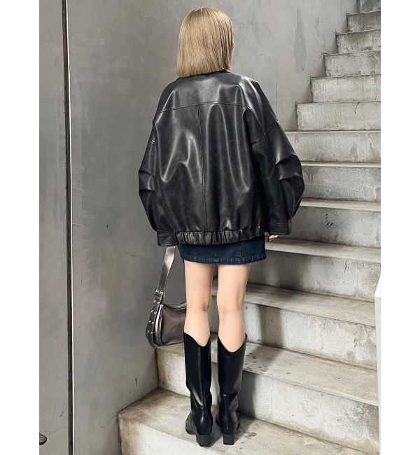 MURUA「ヴィンテージライクフェイクレザーミドルジャケット【セットアップ着用可】」|ブルゾン・スタジャン|