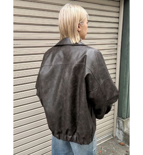 MURUA「ヴィンテージライクフェイクレザーミドルジャケット【セットアップ着用可】」|ブルゾン・スタジャン|