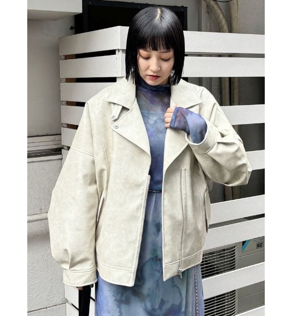 MURUA「ヴィンテージライクフェイクレザーミドルジャケット【セットアップ着用可】」|ブルゾン・スタジャン|