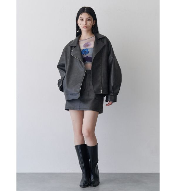 MURUA「ヴィンテージライクフェイクレザーミドルジャケット【セットアップ着用可】」|ブルゾン・スタジャン|