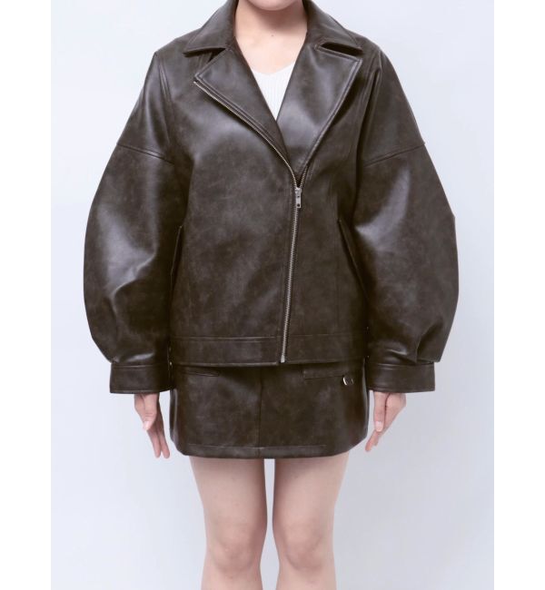 MURUA「ヴィンテージライクフェイクレザーミドルジャケット【セットアップ着用可】」|ブルゾン・スタジャン|