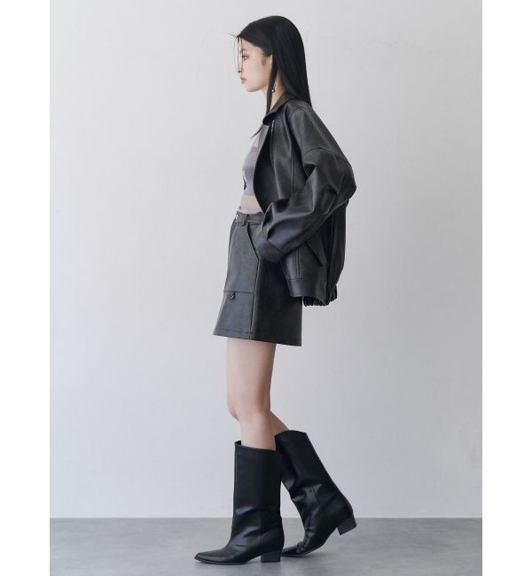 MURUA「ヴィンテージライクフェイクレザーミドルジャケット【セットアップ着用可】」|ブルゾン・スタジャン|