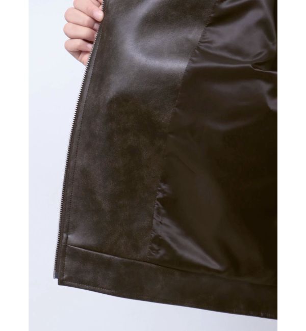 MURUA「ヴィンテージライクフェイクレザーミドルジャケット【セットアップ着用可】」|ブルゾン・スタジャン|