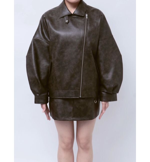 MURUA「ヴィンテージライクフェイクレザーミドルジャケット【セットアップ着用可】」|ブルゾン・スタジャン|