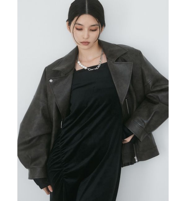 MURUA「ヴィンテージライクフェイクレザーミドルジャケット【セットアップ着用可】」|ブルゾン・スタジャン|ブラウン