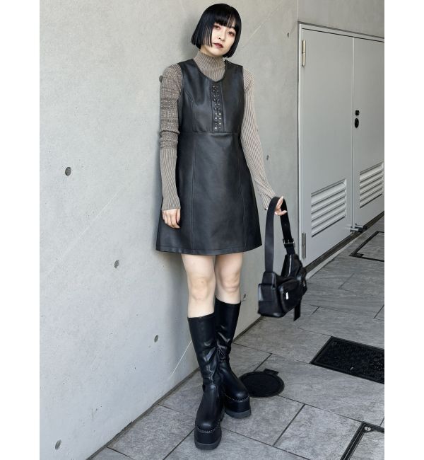 MURUA「フェイクレザーホックミニワンピース」|ワンピース|
