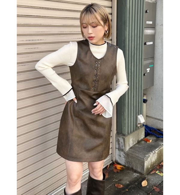 MURUA「フェイクレザーホックミニワンピース」|ワンピース|