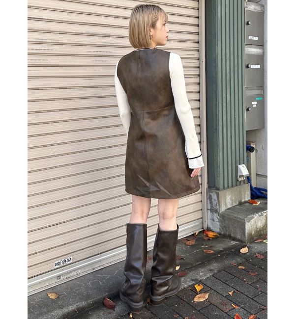 MURUA「フェイクレザーホックミニワンピース」|ワンピース|