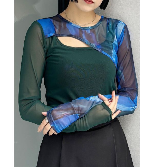 MURUA「カラーブロックシアートップス」|Tシャツ・カットソー|グリーン