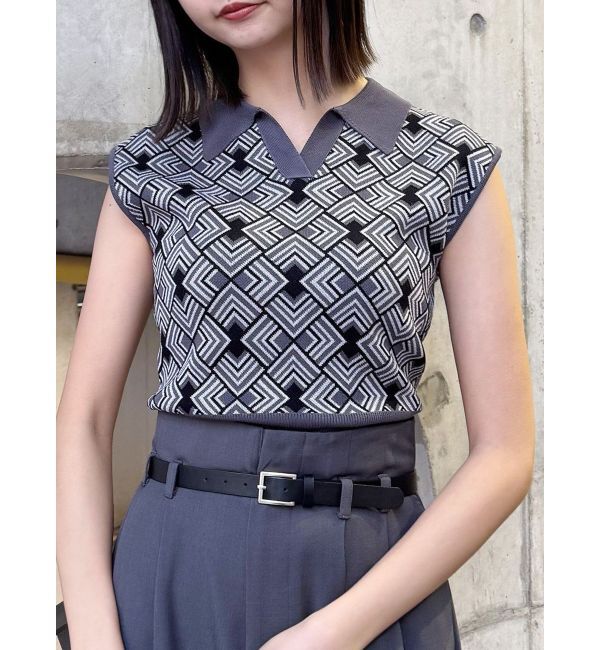 MURUA「ジオメトリックニットタンク」|タンクトップ|グレー