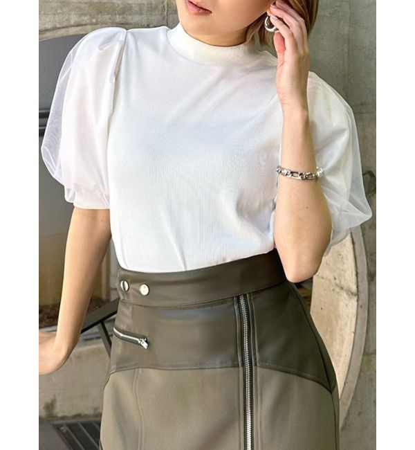 MURUA「ドッキングチュールトップス」|Tシャツ・カットソー|ホワイト