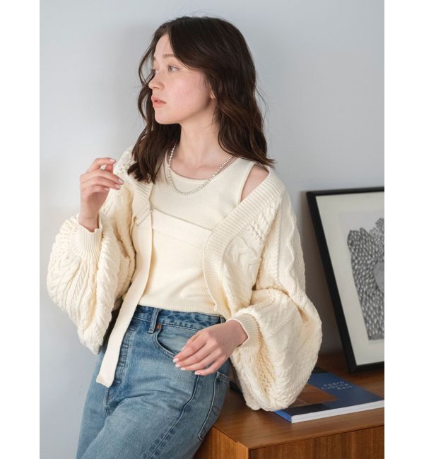 Ungrid「ケーブルニットボレロアンサンブル」|カーディガン|アイボリー