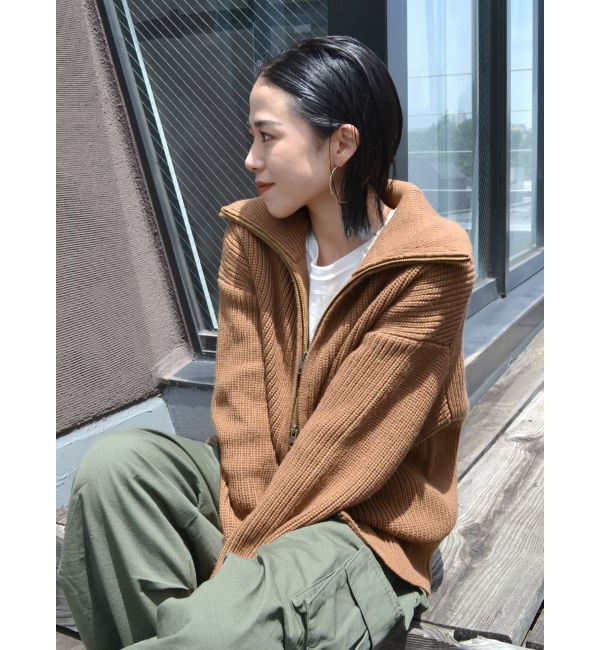 Ungrid「ダブルジップニットカーデ」|カーディガン|キャメル