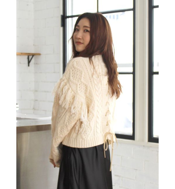 Ungrid「レースアップケーブルニット」|ニット・セーター|