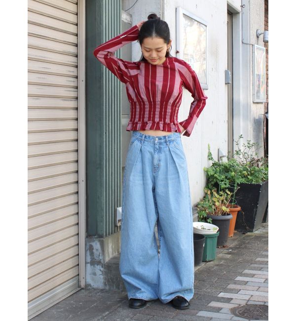 Ungrid「シャーリングデザインストライプブラウス」|シャツ・ブラウス|