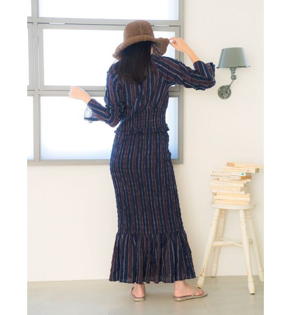 Ungrid「シャーリングデザインストライプブラウス」|シャツ・ブラウス|