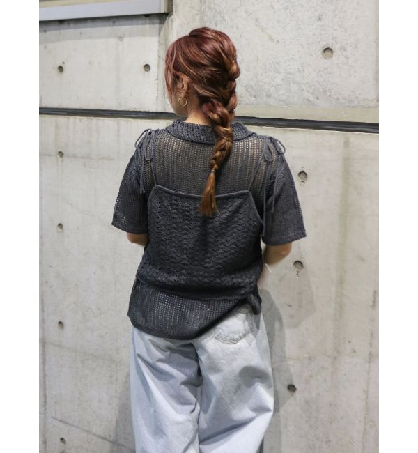 Ungrid「透かし編みキャミレイヤードニットカーデ」|カーディガン|