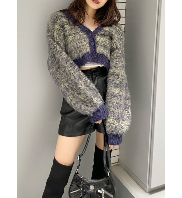 EVRIS「ミックスシャギーショートニットカーディガン」|カーディガン|