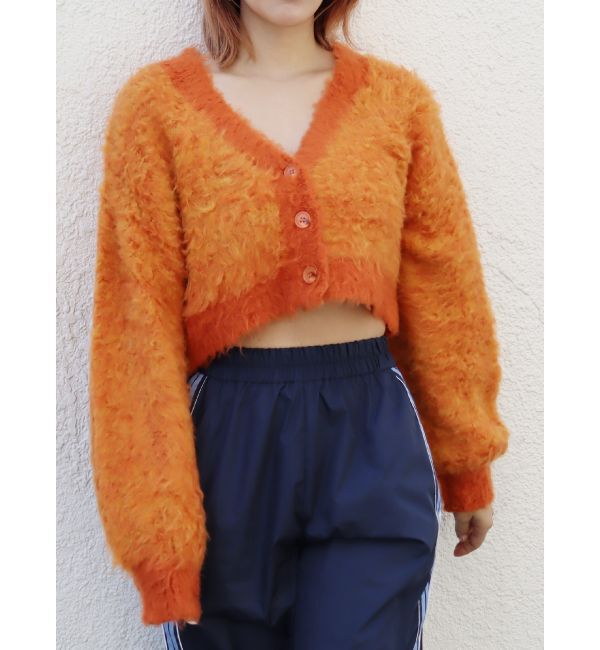 EVRIS「ミックスシャギーショートニットカーディガン」|カーディガン|オレンジ