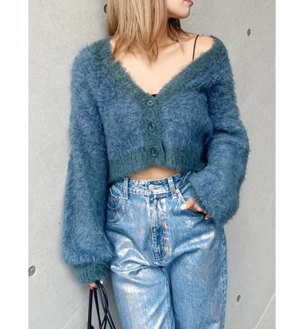 EVRIS「ミックスシャギーショートニットカーディガン」|カーディガン|ブルー