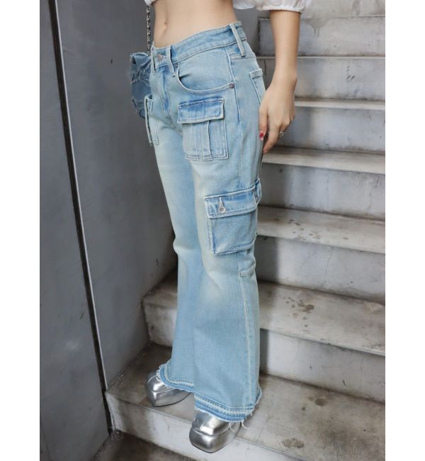 EVRIS「カーゴデザインフレアデニムパンツ」|デニム|