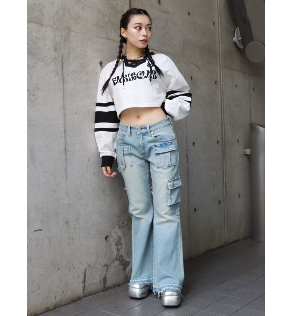 EVRIS「カーゴデザインフレアデニムパンツ」|デニム|