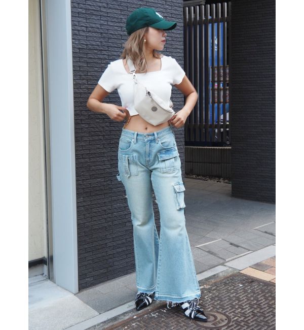 EVRIS「カーゴデザインフレアデニムパンツ」|デニム|