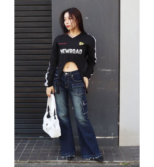 EVRIS「カーゴデザインフレアデニムパンツ」|デニム|