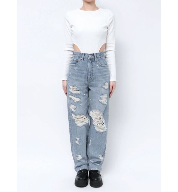 EVRIS「ハイダメージワイドデニムパンツ」|デニム|