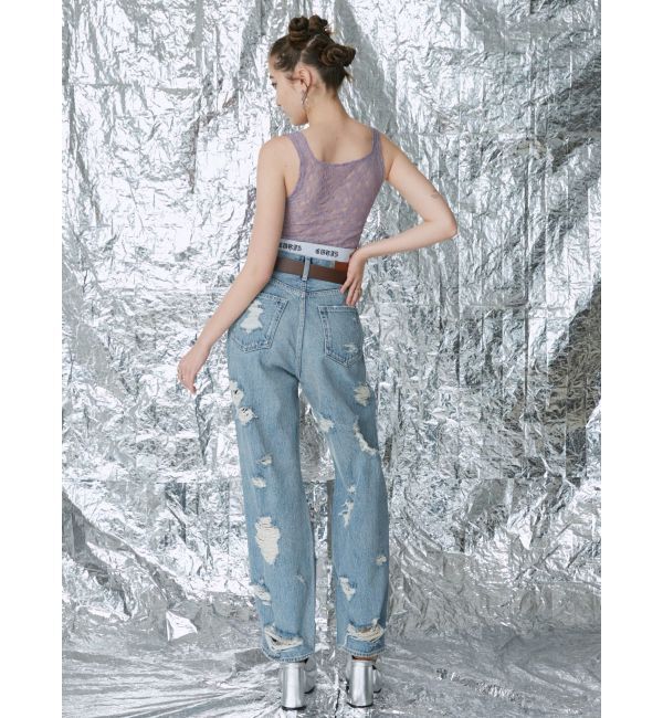 EVRIS「ハイダメージワイドデニムパンツ」|デニム|