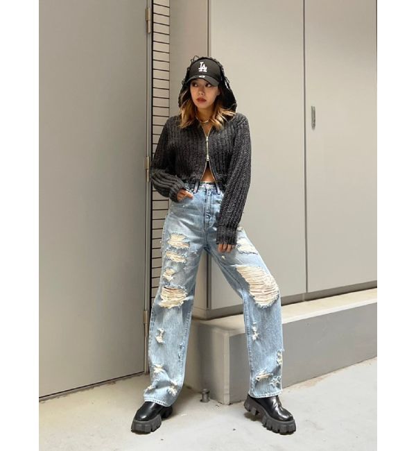 EVRIS「ハイダメージワイドデニムパンツ」|デニム|