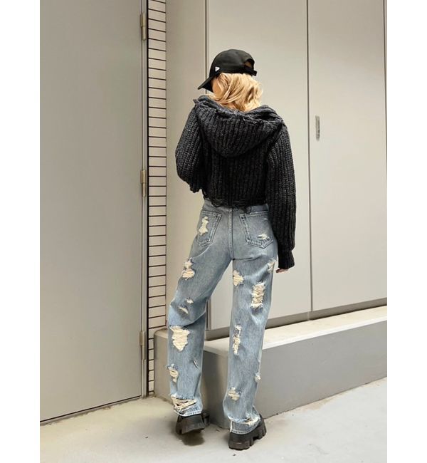 EVRIS「ハイダメージワイドデニムパンツ」|デニム|
