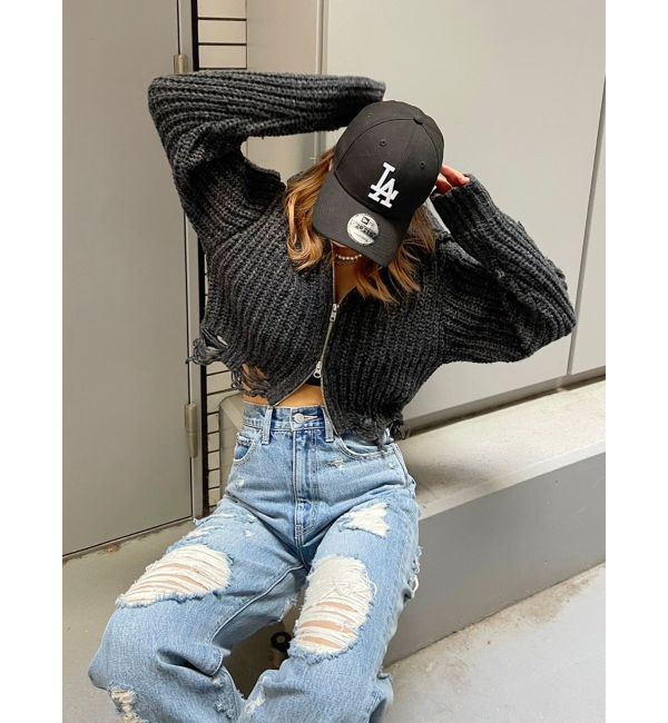 EVRIS「ハイダメージワイドデニムパンツ」|デニム|