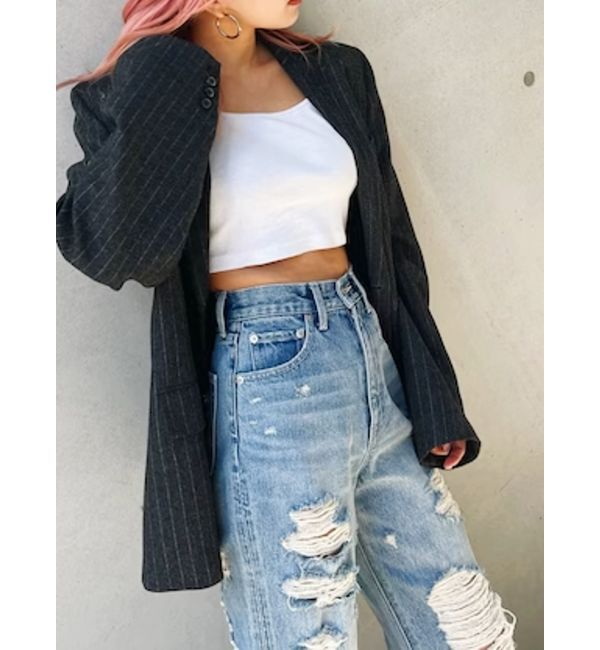 EVRIS「ハイダメージワイドデニムパンツ」|デニム|