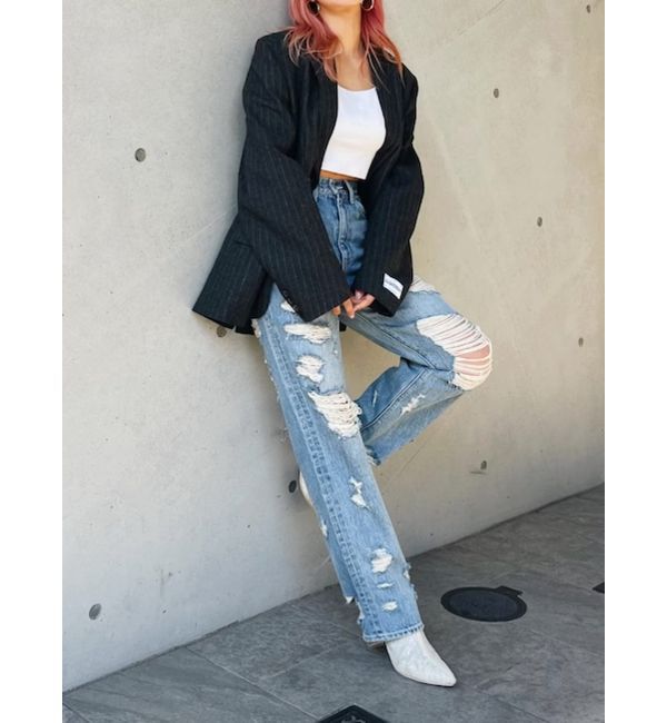 EVRIS「ハイダメージワイドデニムパンツ」|デニム|