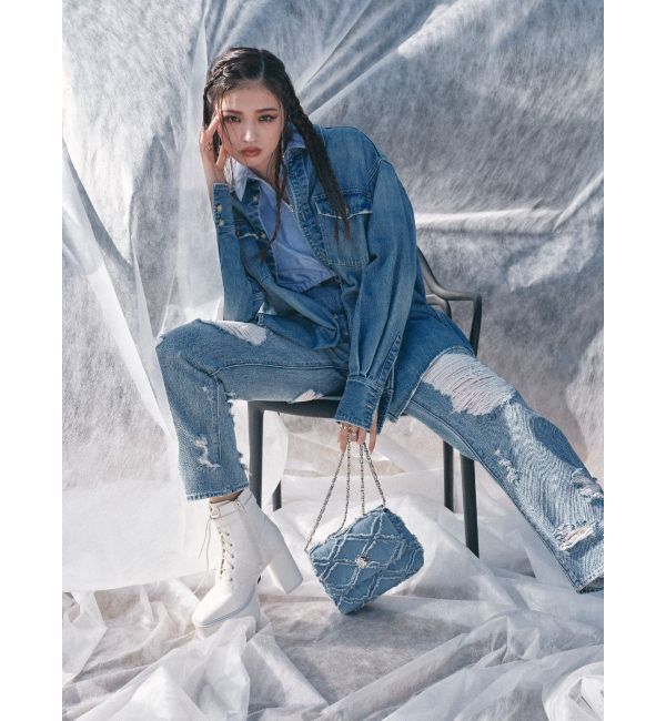 EVRIS「ハイダメージワイドデニムパンツ」|デニム|