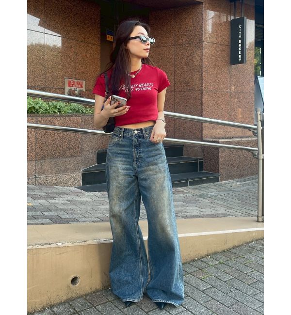 EVRIS「ヴィンテージライクボリュームワイドデニムパンツ」|デニム|