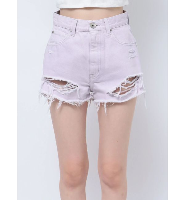 GYDA「BACK RIPPEDカラーデニムショートパンツ」|デニム|